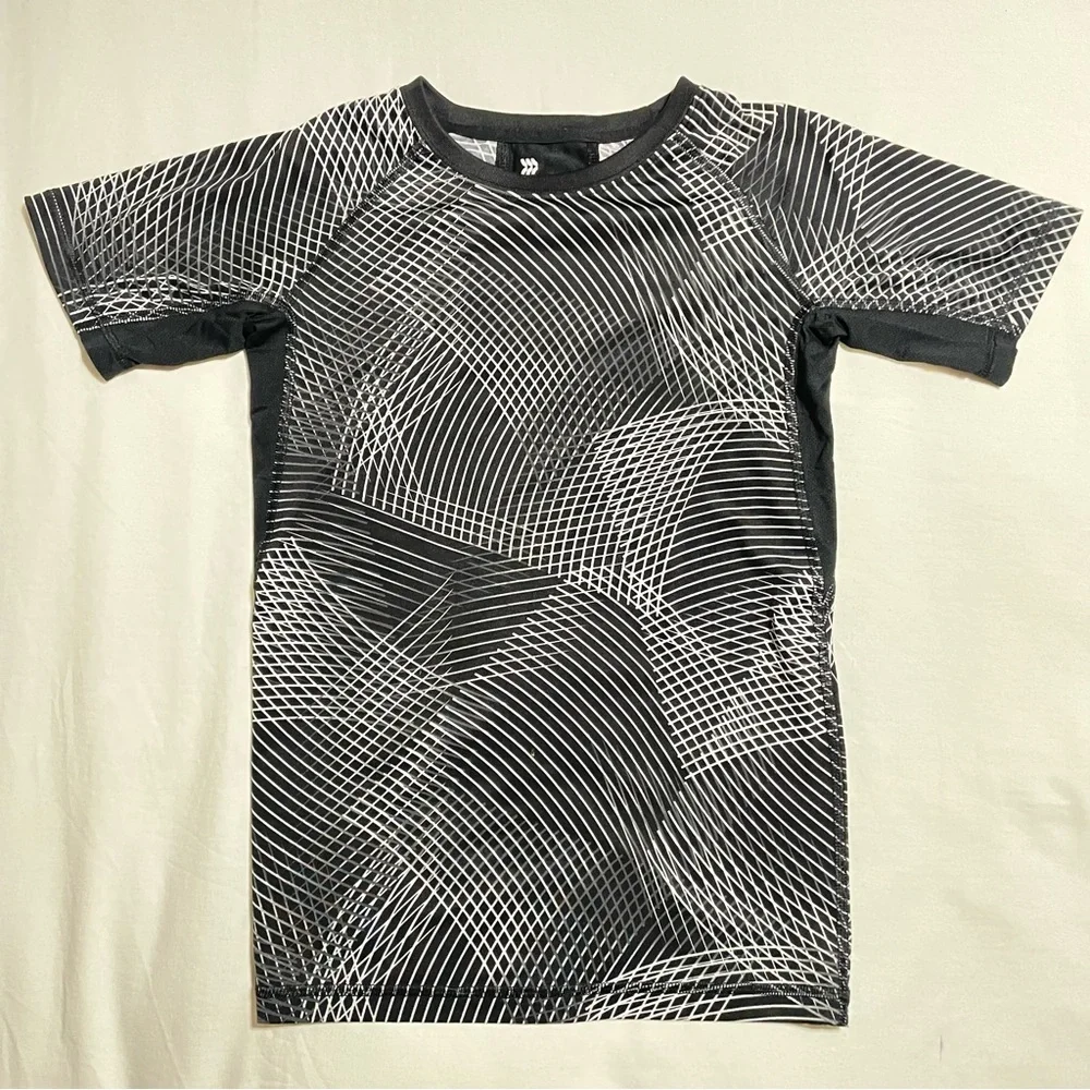 Black and white geometric dri fit tshirt. All in motion. Boys Medium - Picture 2 of 4